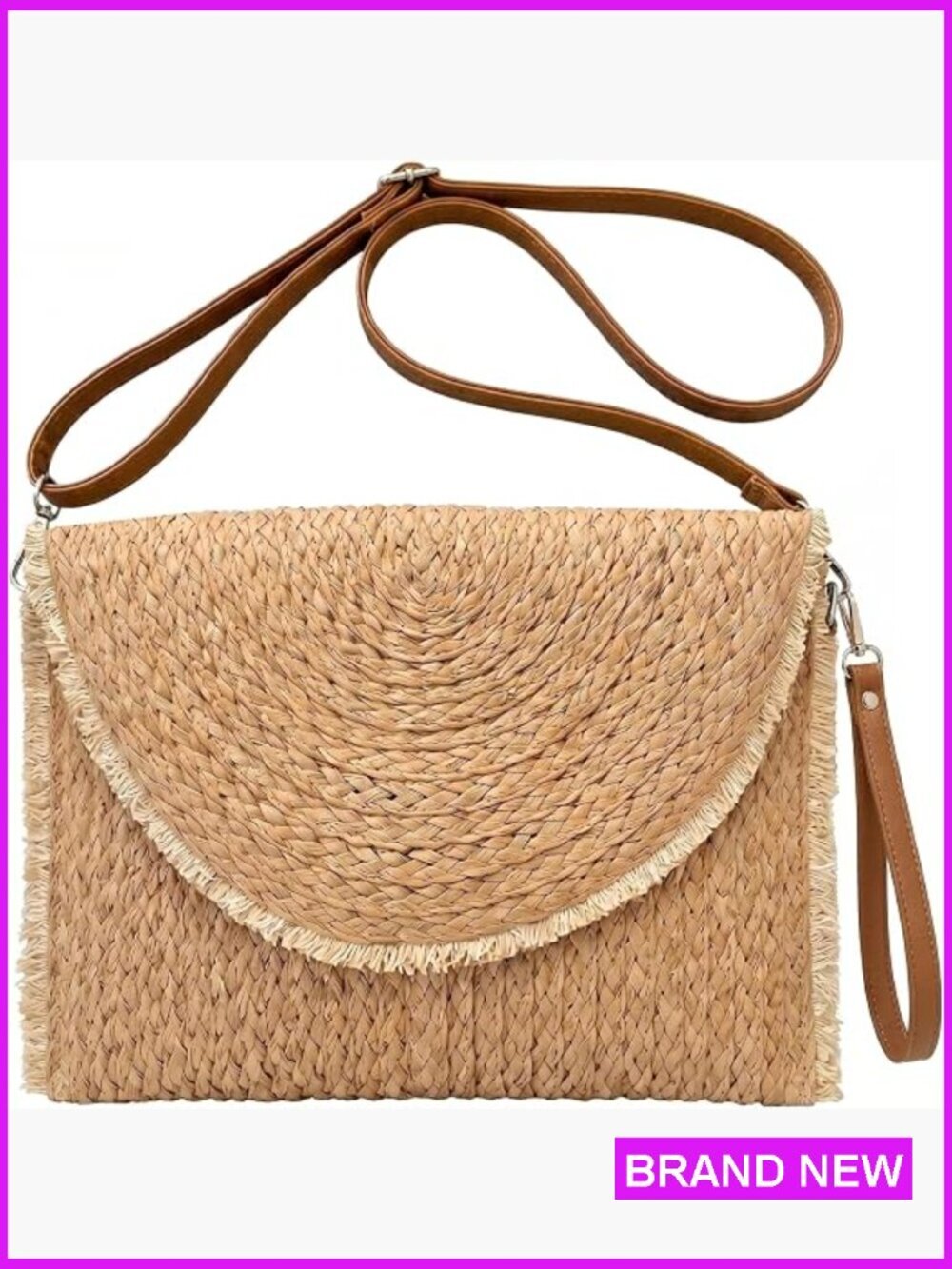 Straw Clutch Purse Summer Woven Handbag Crossbody Shoulder Bag Envelope